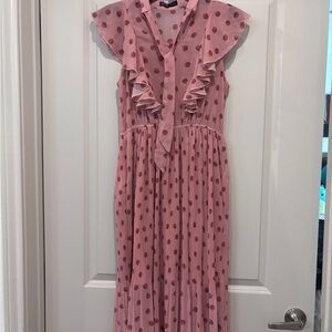 SHEIN Pink Polka Dot Ruffle Maxi Dress